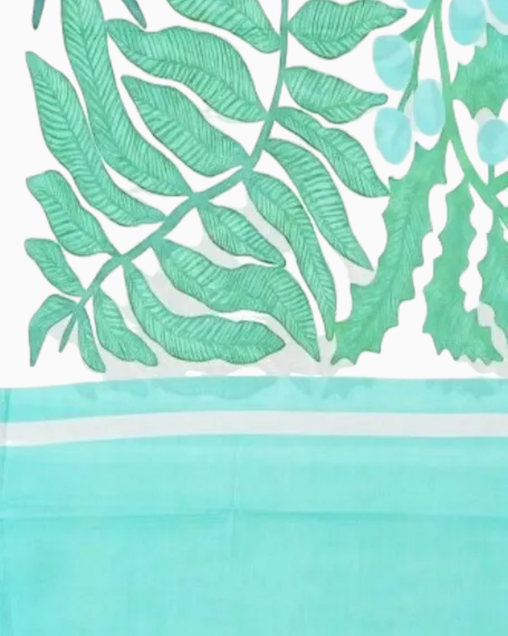 Thrift N Gift lightweight scarf with white, mint green, and teal botanical fern and leaf print pattern