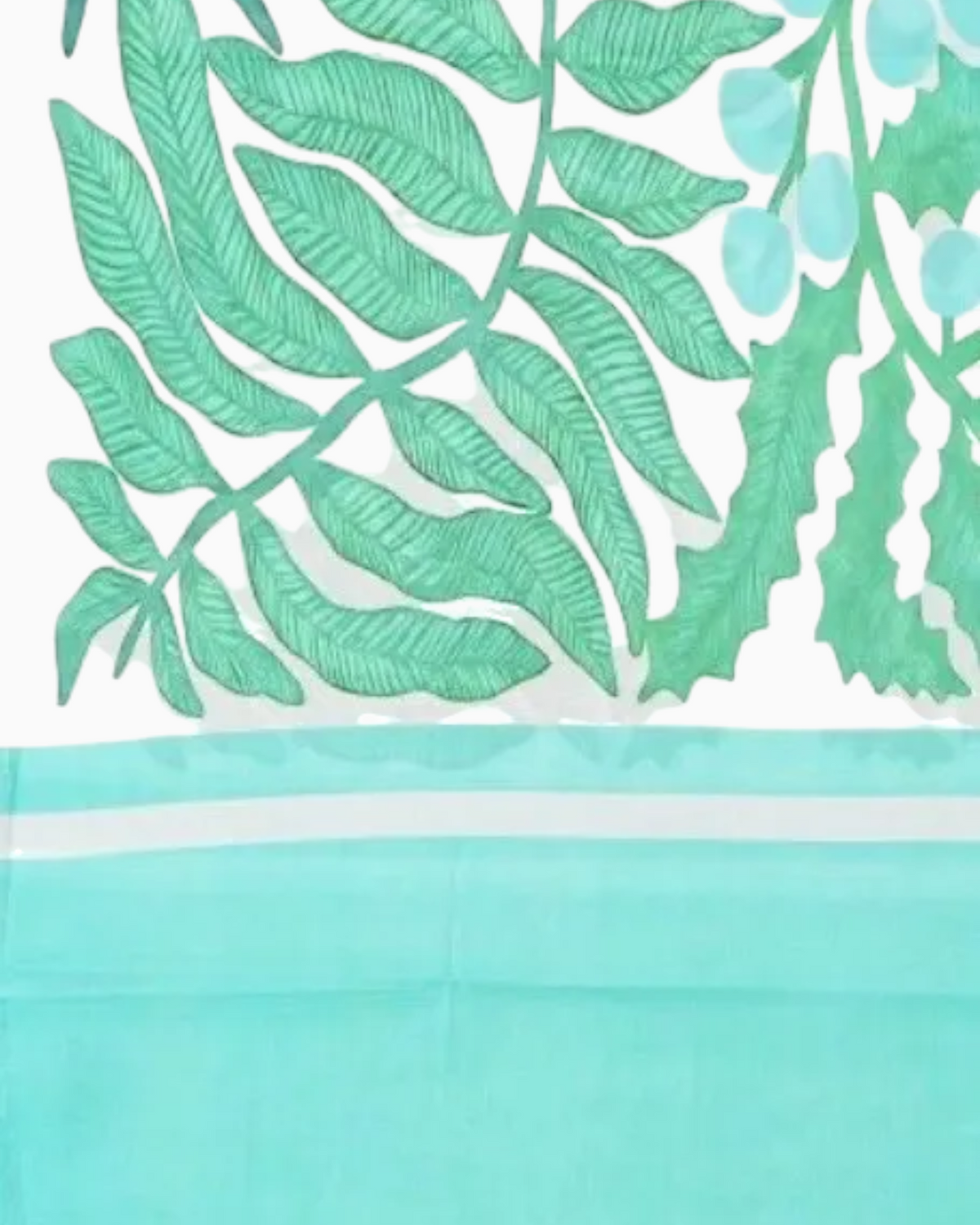 Thrift N Gift lightweight scarf with white, mint green, and teal botanical fern and leaf print pattern