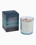 Thrift N Gift Bramble Bay Ocean Drift soy candle in a blue glass jar with decorative sea shells on top and box