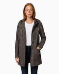 Thrift N Gift dark grey lightweight hooded utility parka with a textured finish, drawstring waist, and zip pockets.