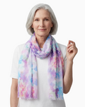 Thrift N Gift Enhance lightweight lilac and multi-coloured floral polyester fashion scarf worn by a woman