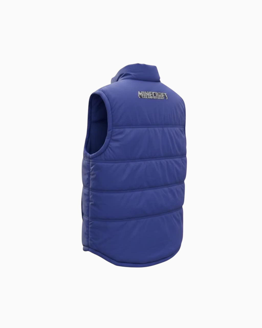 Thrift N Gift Minecraft boys blue polyester puffer vest with logo print on the back